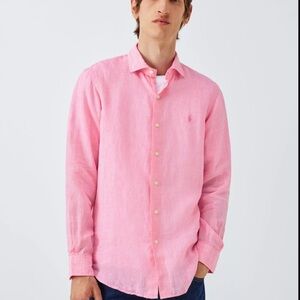 Ralph Lauren 100% Linen Pink Button-Down Shirt Coastal Casual Streetwear